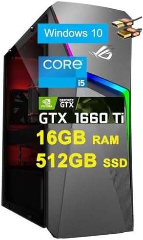 ROG Strix G10CE Gaming Desktop Computer Intel Hexa-Core i5-11400F Processor 16GB RAM 512GB SSD GeForce GTX 1660 Ti 6GB Graphic DisplayPort Aura SYNC Lighting Win10 Gray + HDMI Cable