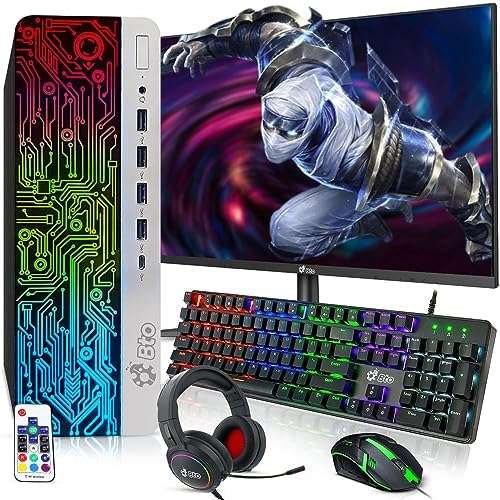 BTO RGB Gaming Desktop PC Bundle – Intel Core i5 7th Gen, 16GB DDR4 Ram, 512GB SSD, Radeon RX-550 4GB GDDR5, New 22 Inch Monitor – Prebuilt Computer Tower for PC Gaming – Windows 10 Pro (Renewed)