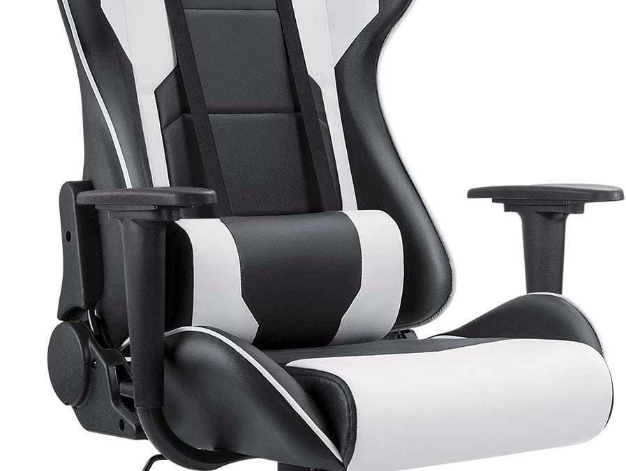 Homall Gaming Chair, Office Chair High Back Computer Chair Leather Desk Chair Racing Executive Ergonomic Adjustable Swivel Task Chair with Headrest and Lumbar Support (White)