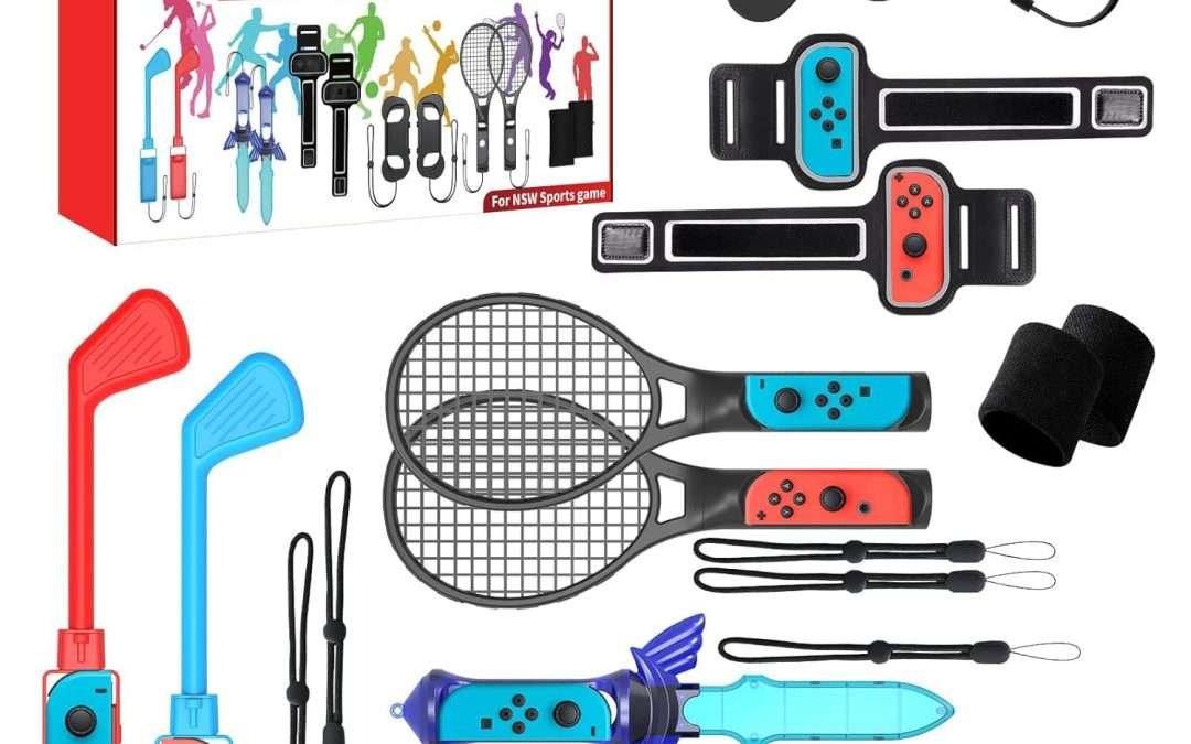 BRHE Nintendo Switch Sports Accessories,12 in 1 Switch Sports Accessories Bundle for Switch Sports Games,Family Accessories Kit for Switch/OLED Sports Games with Leg Strap,Golf Clubs,Tennis Rackets,Sword Grips