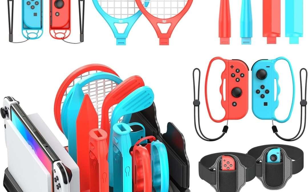 Switch Sports Accessories Bundle with Organizer Station Compatible with Nintendo Switch/ OLED Console & Joy-con, Storage and Organizer for Switch Sports Games, Family Sports Party Pack Accessories Kit