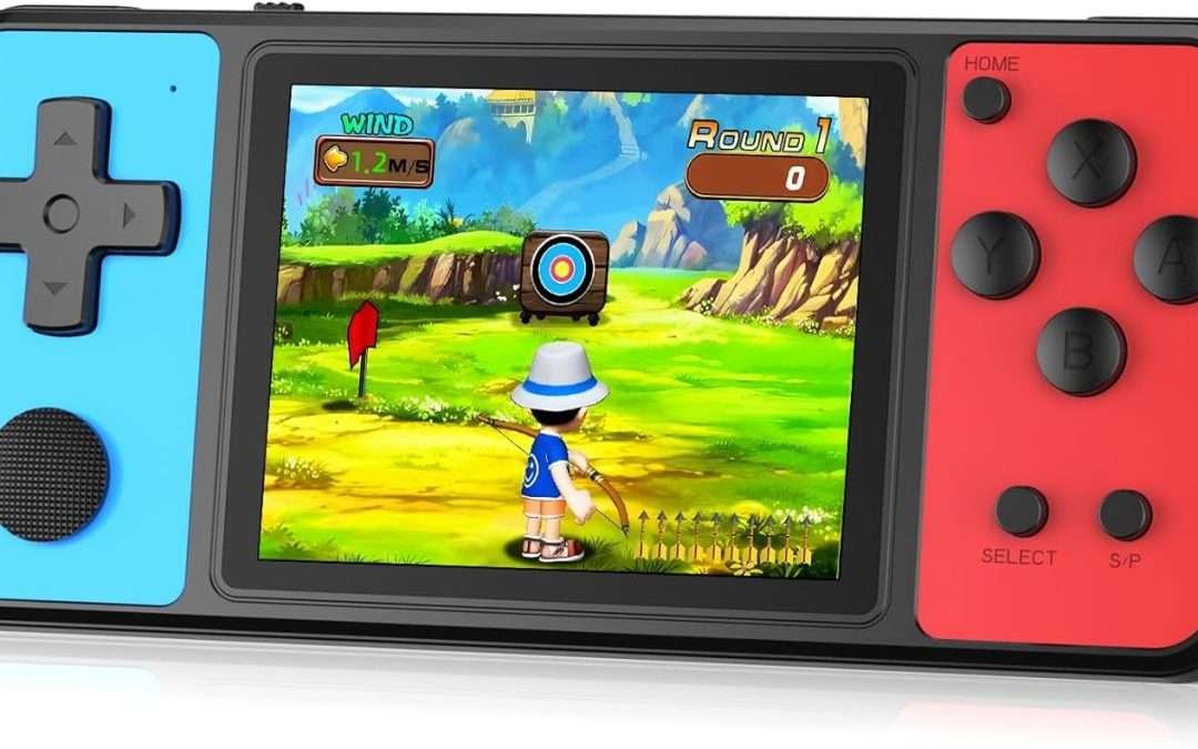 32 Bit Handheld Games for Kids Built-in 139 Video Games,3.0″ IPS Screen Rechargeable Portable Arcade Gaming Player,Electronic Toys for Boys Girls Birthday Xmas Gift Blue-Red