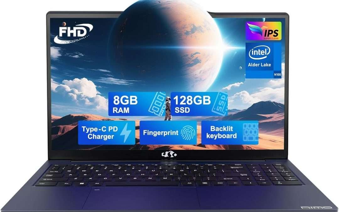 NIMO 15.6 IPS-FHD-Laptop, Intel Pentium 4 Cores N100 8GB RAM 128GB SSD Backlit Keyboard Fingerprint (Beat to i3-1115G4 Up to 3.4GHz) Computer for Student-Home WiFi 6 BT5.2 Win 11