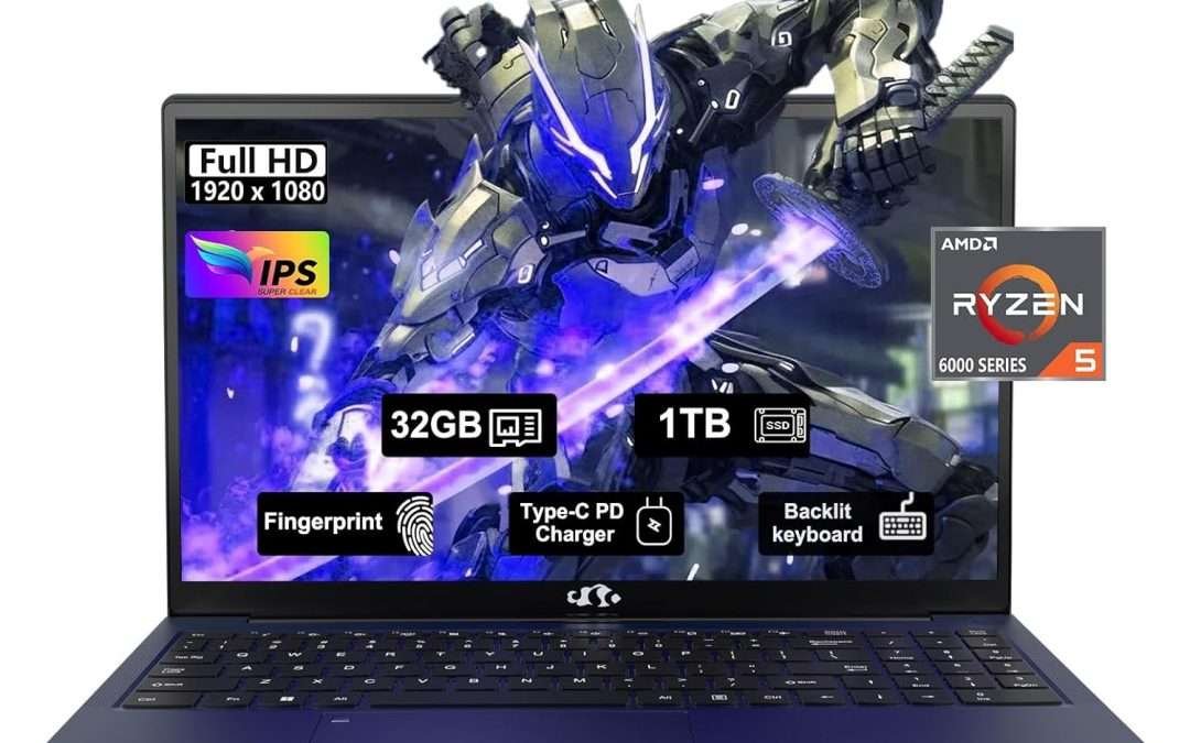 15.6” FHD Business Gaming-Laptop-Computer – 6 Cores AMD Ryzen 5 6600H, 32GB DDR5 RAM 1TB SSD(Beat i5 12450H, Up to 4.5GHz), 100W Type C, 6 Cores 660M GPU, IPS, Fingerprint, Backlit Keyboard, Numpad