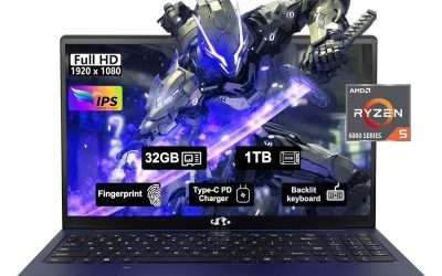 15.6” FHD Business Gaming-Laptop-Computer – 6 Cores AMD Ryzen 5 6600H, 32GB DDR5 RAM 1TB SSD(Beat i5 12450H, Up to 4.5GHz), 100W Type C, 6 Cores 660M GPU, IPS, Fingerprint, Backlit Keyboard, Numpad