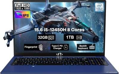 NIMO 15.6 FHD-Laptop, 8 cores Intel i5-12450H 32GB RAM 1TB SSD (Beat AMD R5 5500U,up to 4.4 GHz) 100W Type C IPS Business Laptop-Computer with Backlit Keyboard Fingerprint WiFi6 Win 11