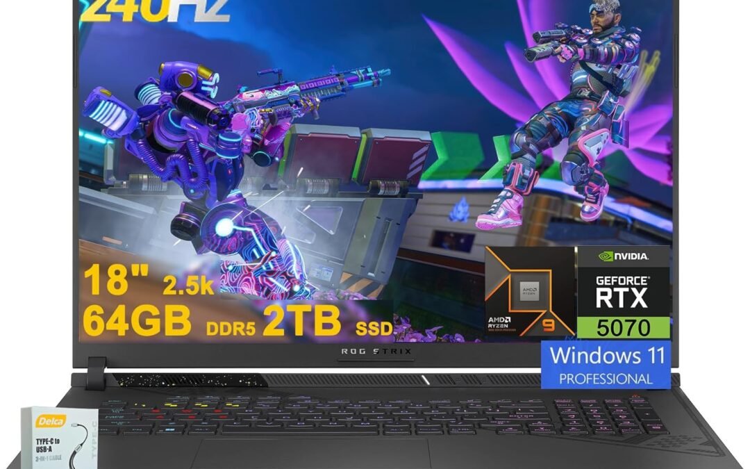 ASUS ROG Strix G18 G814 Gaming Laptop | 18″ 2.5k (2560×1600) 240Hz (100% DCI-P3) | AMD 16-core Ryzen 9 9955HX (>i9-14900HX) | 64GB DDR5 2TB SSD | GeForce RTX 5070 | RGB Backlit Win11 w/DLCA Accessory