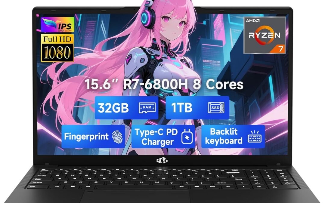 NIMO 15.6″ IPS FHD-Gaming-Laptop, 8 Cores AMD Ryzen 7 6800H 32GB DDR5 RAM 1TB SSD (Beat i7-12700H, Up to 4.7GHz) AMD Radeon 680M GPU-Computer with 100W GaN Type-C Backlit Keyboard Fingerprint