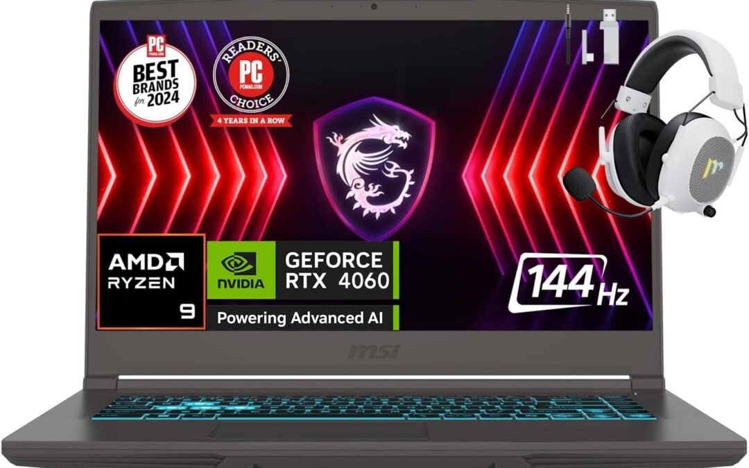 MSI Thin A15 AI 15.6” 144Hz FHD Gaming Laptop, AMD Ryzen 9-8945HS, NVIDIA Geforce RTX 4060, 64GB DDR5 RAM, 2TB NVMe SSD, WiFi 6E, Cooler Boost, Backlit Keyboard, w/Mytrix Accessory, Win 11 Pro – Black