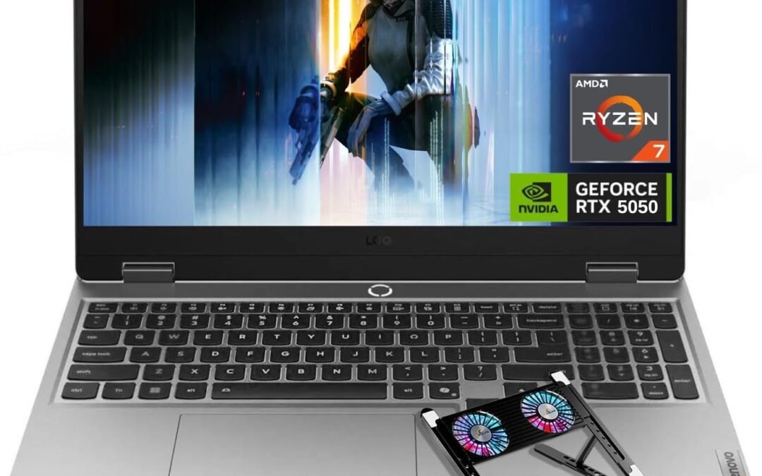 Lenovo LOQ RTX 5050 Gaming Laptop, 15.6″ FHD 144Hz, AMD Ryzen 7 250, 32GB DDR5 RAM, 1TB PCle M.2 SSD, Backlit Keyboard, RJ-45, Wi-Fi 6, Bundle with PCO Laptop Cooler, Grey, Windows 11 Home