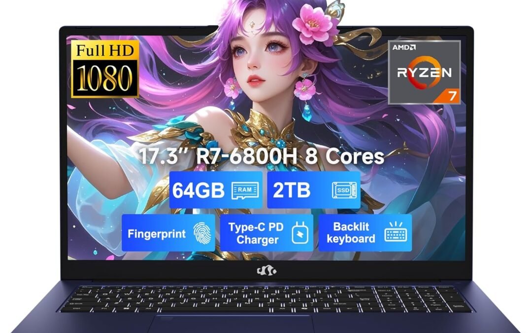 NIMO 17.3″ IPS FHD-Gaming-Laptop, 8 Cores AMD Ryzen 7 6800H 64GB DDR5 RAM 2TB SSD (Beat i7-12700H, Up to 4.7GHz) AMD Radeon 680M GPU-Computer with 100W Type-C Backlit Keyboard, Fingerprint