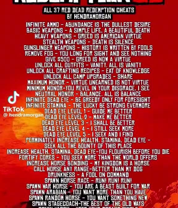 @the.real.arthur67 Here are some rdr2 cheat codes you can use if you go to setti…