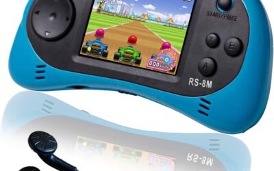 EASEGMER 16 Bit Kids Handheld Games Built-in 220 HD Video Games, 2.5 Inch Portable Game Player with Headphones – Best Travel Electronic Toys for Kids Age 3-10 Years Old Children (Blue)
