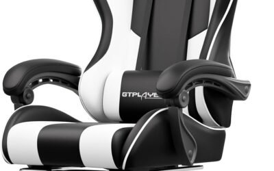 GTPLAYER Gaming Chair, Computer Chair with Footrest and Lumbar Support, Height Adjustable Game Chair with 360°-Swivel Seat and Headrest and for Office or Gaming (White)