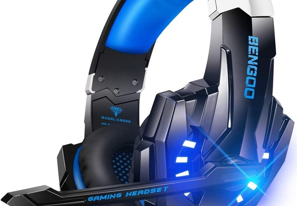 BENGOO G9000 Stereo Gaming Headset for PS4 PC Xbox One PS5 Controller, Noise Cancelling Over Ear Headphones with Mic, LED Light, 7.1 Surround Sound, Soft Memory Earmuffs for Nintendo Xbox Series X|S