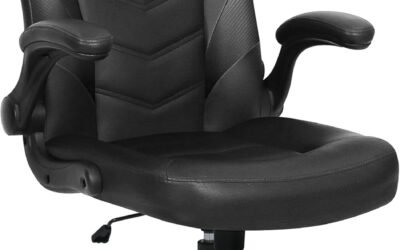 N-GEN Video Gaming Chair Ergonomic Computer Desk Office Chair with Lumbar Support Adjustable Height Swivel Wheels Flip-Up Arms PU Leather Home and Office (Black)