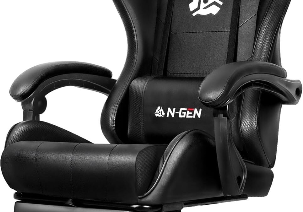 NEO CHAIR Video Gaming Chair with Footrest High Back Ergonomic Comfortable Office Computer Desk with Lumbar Support Height Adjustable with PU Leather Recliner for Adults Women Men (Black)