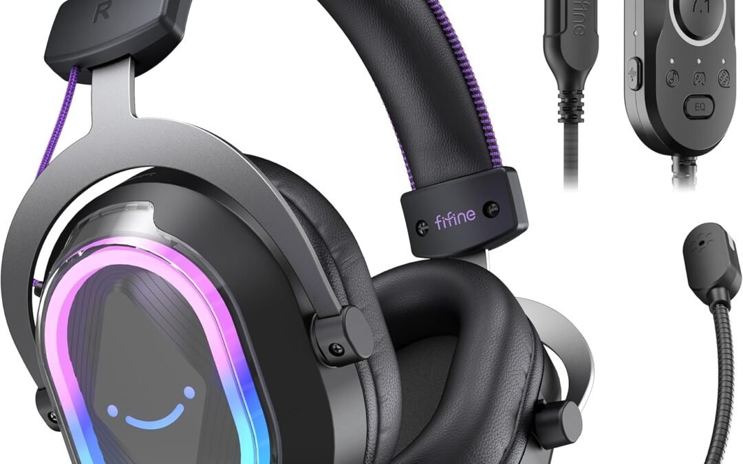 FIFINE Wired Gaming Headsets: 7.1 Surround Sound – Vibrant Customizable RGB – Game/Chat Balance, USB Gamer Headphones with Noise Canceling Microphone for PC, PS5/PS4, Laptop, Mac – AmpliGame H13BP
