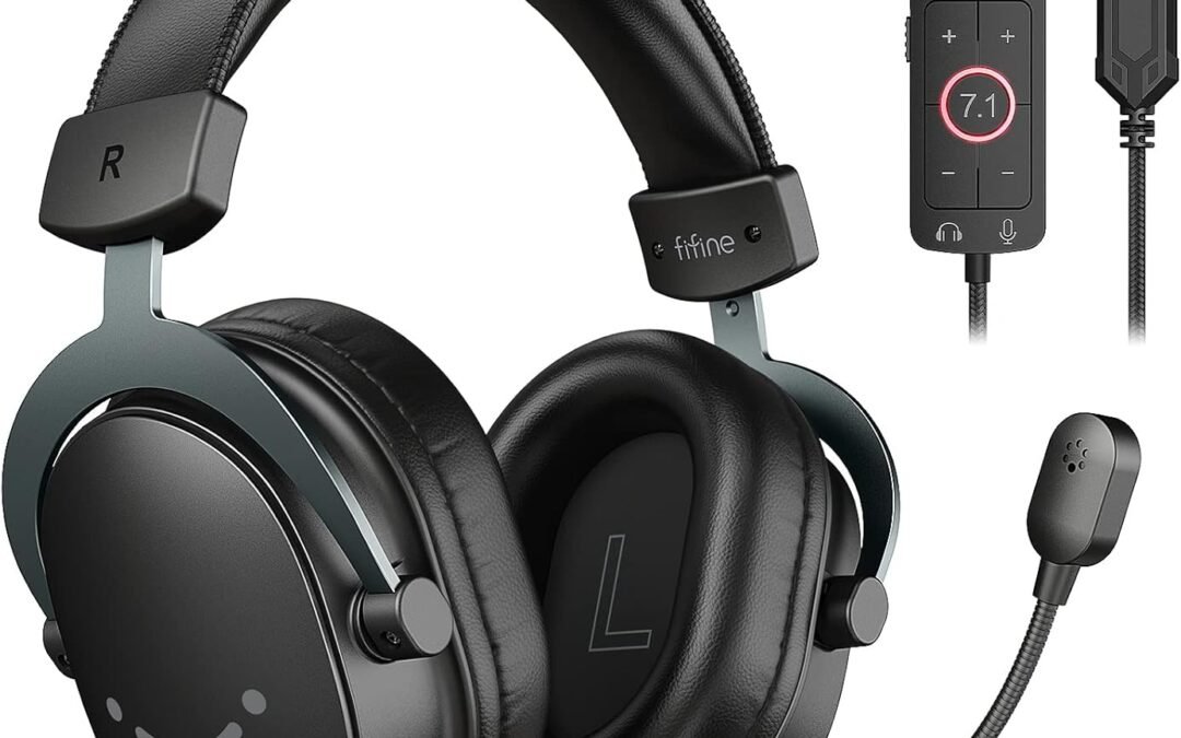FIFINE Wired Gaming Headset, Gamer Headset with 3.5mm and USB Dual Connectivity, 7.1 Surround Sound, Tuned 50mm Drivers, Detachable Mic, Over-Ear Headphones for PC/PS5/Xbox, Black-AmpliGame H9