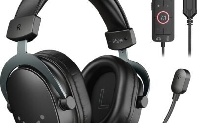 FIFINE Wired Gaming Headset, Gamer Headset with 3.5mm and USB Dual Connectivity, 7.1 Surround Sound, Tuned 50mm Drivers, Detachable Mic, Over-Ear Headphones for PC/PS5/Xbox, Black-AmpliGame H9
