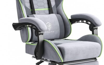Dowinx Gaming Chair Fabric with Pocket Spring Cushion, Massage Game Chair Cloth with Headrest, Ergonomic Computer Chair with Footrest 290LBS, Light Grey