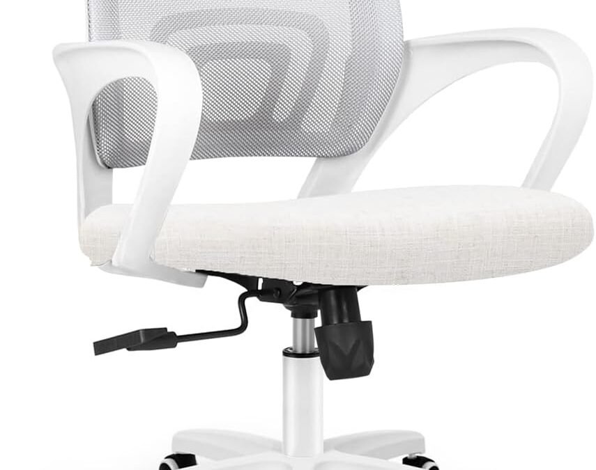 NEO CHAIR Office Desk Computer Chair Ergonomic Mesh Gaming Cushion Seat with Comfy Lumbar Mid Back Support Adjustable Height Swivel Rolling Wheels for Home Task (Ivory)