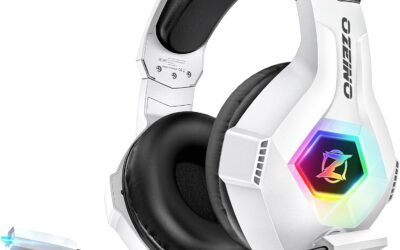 Ozeino Gaming Headset for PC, Ps4, Ps5, Xbox Headset with 7.1 Surround Sound Gaming Headphones with Noise Canceling Mic, LED Light Over Ear Headphones for Switch, Xbox Series X/S, Laptop, Mobile White