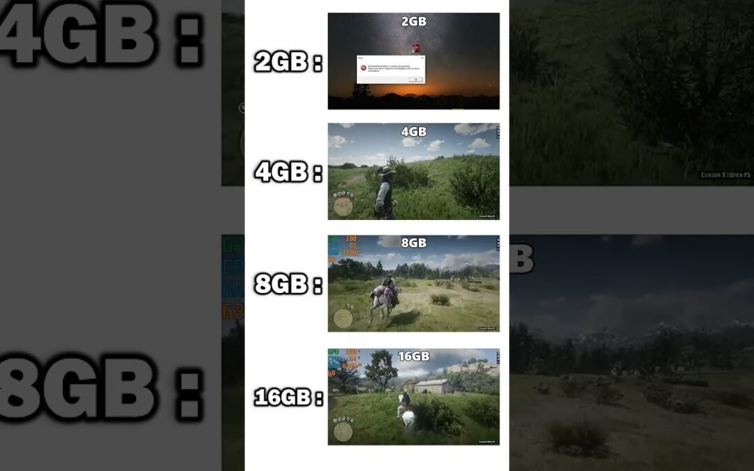 RDR2 2GB RAM VS 4GB RAM VS 8GB VS RAM VS 16GB RAM #pcbuild​ #pc​ #pcgaming​ #gamingpc​  #graphics​