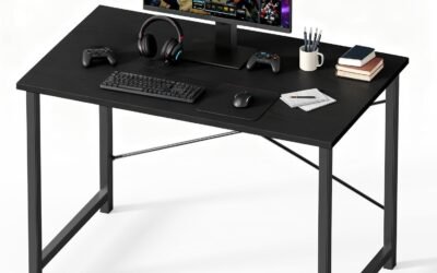 OLIXIS 40 Inch Computer Office Desk for Small Spaces, Writing Gaming Work Desk Modern Study Table with Storage Bag & Headphone Hook Home Bedroom, Black